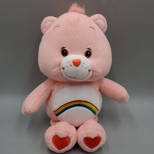 Care Bears Pink Cheer Bear 2006 Plush Stuffed Animal Rainbow Tummy 12"